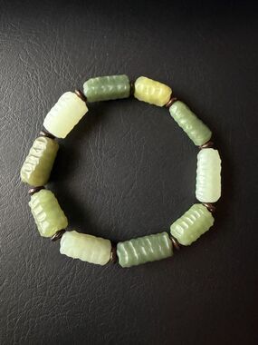 Natural Jade Barrel Bead Bracelet Multicolor Green Jade coconut spacer Bracelet
